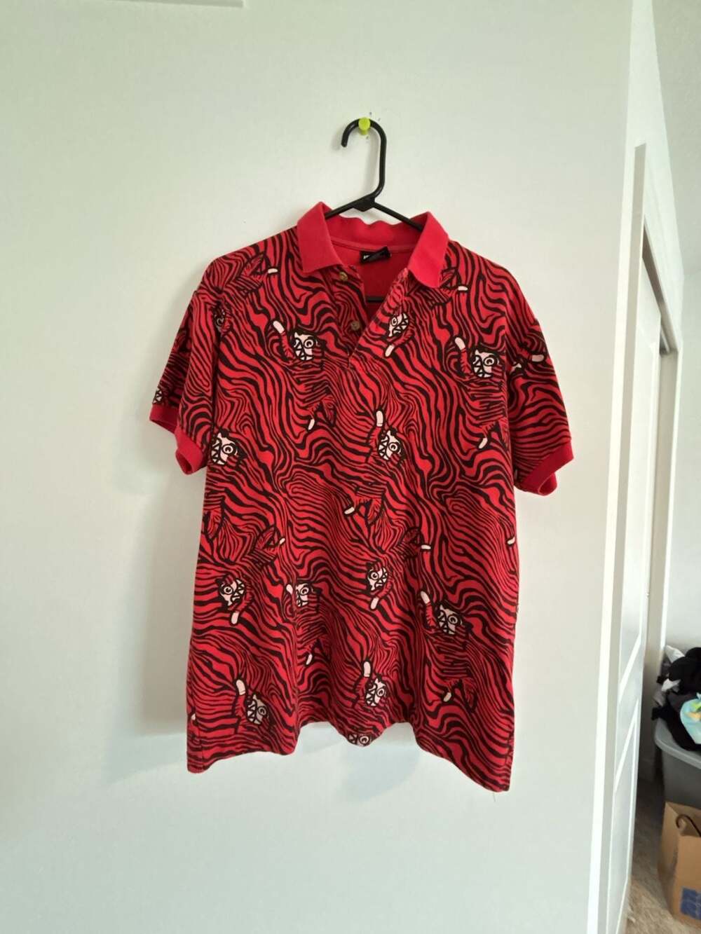 Y2K Billionaire Boys Club BBC Ice Cream Mens L Red All-Over Print Polo Shirt